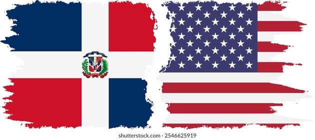 Estados Unidos e República Dominicana grunge flags connection, vetor