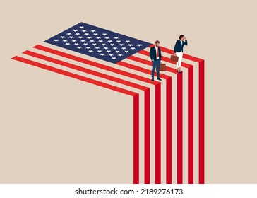 United States economy collapse. Symbol of crisis, recession, downfall and stock market crash. Vector illustration concept.