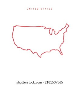 United States Editable Outline Map. American Red Border. Country Name. Adjust Line Weight. Change To Any Color. Vector Illustration.