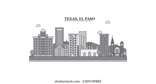 United States, El Paso city skyline isolated vector illustration, icons