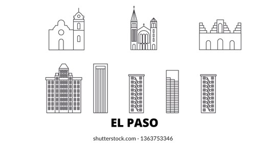 United States, El Paso line travel skyline set. United States, El Paso outline city vector illustration, symbol, travel sights, landmarks.