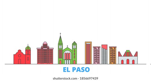 United States, El Paso line cityscape, flat vector. Travel city landmark, oultine illustration, line world icons