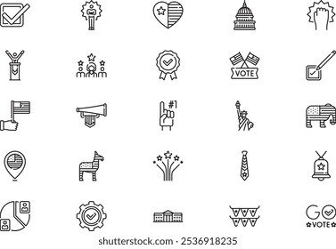 United states election day icons collection is a vector illustration with editable stroke.