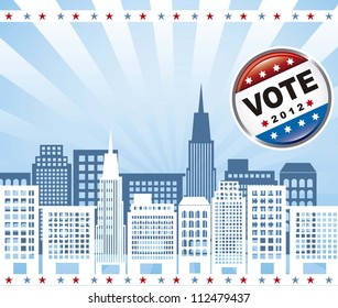 united states election vote with buildings over blue background. vector