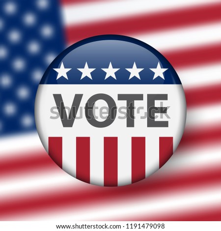 United States elections. US midterm elections 2018: the race for Congress. Symbol of republican government. Decision of voter. Democracy campaign. Vote Republican Midterms. Election Pin Button, Badge.