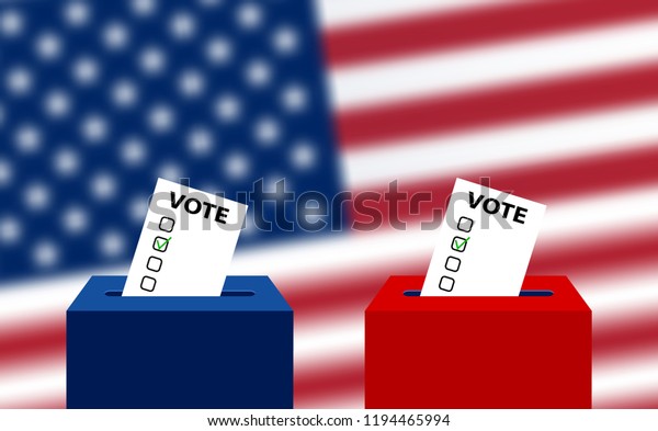 United States elections. US midterm elections\
2018: the race for Congress. Elections to US Senate in 2018,\
preparation of vote against the background of a blurred American\
flag. Electoral\
Bulletin