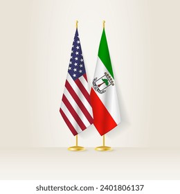 United States and Equatorial Guinea national flag on a light background. Vector illustration.