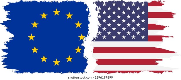 United States and European Union grunge flags connection, vector