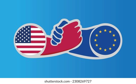 Diseño de plantillas de ilustraciones de elementos gráficos de la bandera de mano de los Estados Unidos y la Unión Europea
