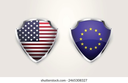 United States And European Union Shields Side By Side On White Background. Vector Illustration. 