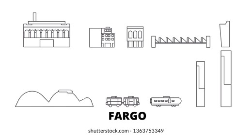 United States, Fargo line travel skyline set. United States, Fargo outline city vector illustration, symbol, travel sights, landmarks.