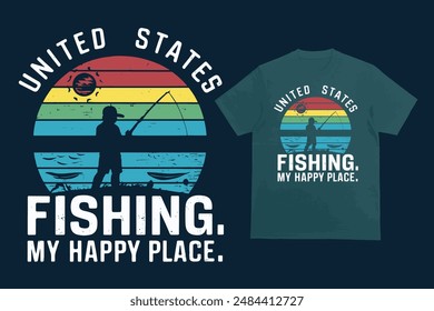 United states fishing my happy place, T-shirt design