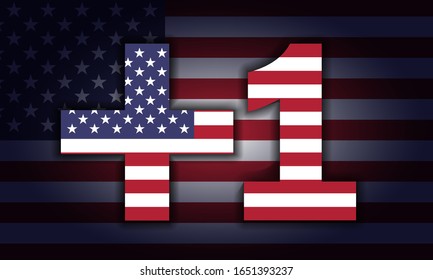 United States Flag With +1 Number, Phone Code For United States Concept, United States Flag Background, Vector Illustration.