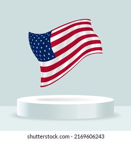 United States flag. 3d rendering of the flag displayed on the stand. Waving flag in modern pastel colors. Flag drawing, shading and color on separate layers, neatly in groups for easy editing.