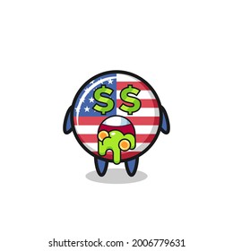 united states flag badge character with an expression of crazy about money , cute style design for t shirt, sticker, logo element