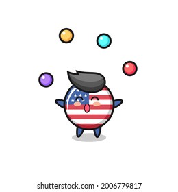 the united states flag badge circus cartoon juggling a ball , cute style design for t shirt, sticker, logo element