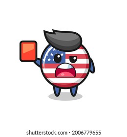 united states flag badge cute mascot as referee giving a red card , cute style design for t shirt, sticker, logo element
