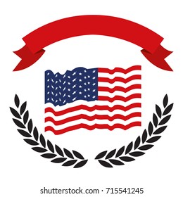 united states flag with black olive branch arch on bottom and thick red ribbon on top vector illustration svg