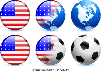 United States Flag Button with Global Soccer Event Original Illustration