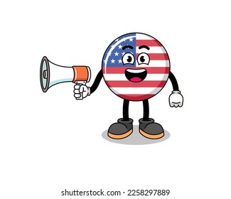 united states flag cartoon illustration holding megaphone , character design