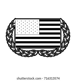 united states flag with double half crown of olive branches in monochrome silhouette vector illustration