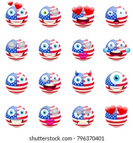 United States Flag Emojis. Patriotic Emoji Set. United States of America Flag Emoticons. Smile icon. Isolated Vector Illustration on White Background