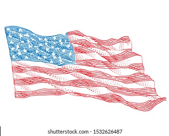 United States flag engraving style illustration.  Vector. 