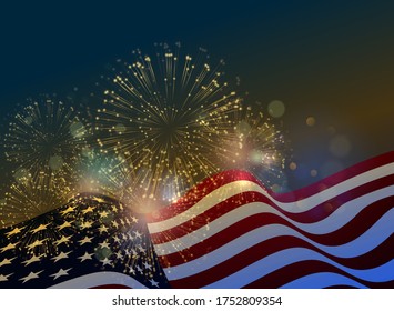 United States flag Fireworks background for USA Independence Day.