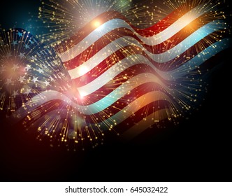 United States flag. Fireworks background for USA Independence Day. Fourth of July celebrate