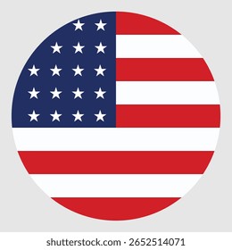 United States Flag Glossy Button, America flag on button in circle, Round USA flag emblem design. Vector illustration.