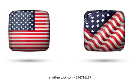 United States Flag Glossy Button, isolated on white. vector