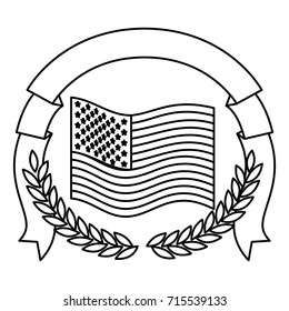 united states flag with half crown of olive branches with thick ribbon on top in monochrome silhouette vector illustration
