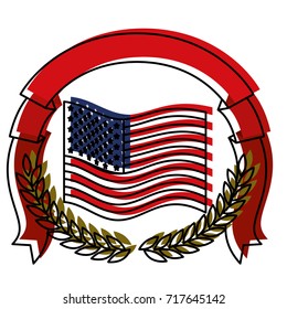 united states flag with half crown of olive branches with thick ribbon on top in watercolor silhouette vector illustration