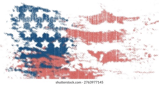 United States flag with halftone pattern American flag vector design. Full color US flag.