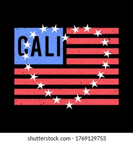 UNITED STATES FLAG WITH A HEART MADE OF STARS, SLOGAN PRINT VECTOR