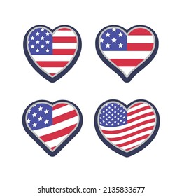 United States flag in heart shape. USA national emblem. American love patriotic symbol.