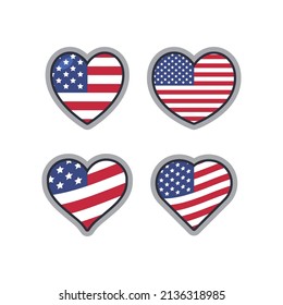 United States flag in heart shape. USA national emblem. American love patriotic symbol.