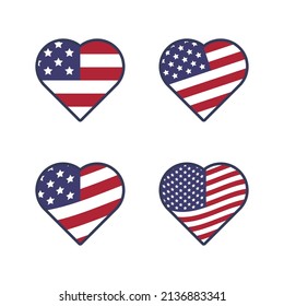 United States flag in heart shape. USA national emblem. American love patriotic symbol.