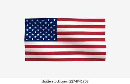 Icono de la bandera de Estados Unidos. Bandera oficial de EEUU ondeando en el viento. Símbolo estadounidense. Firma aislada en el fondo blanco. Icono 3d. emblema de la bandera realista. Ilustración del vector 3D