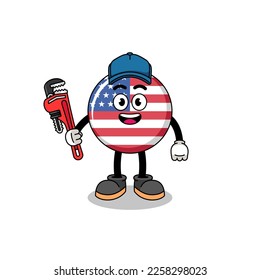 united states flag illustration cartoon as a plumber , character design