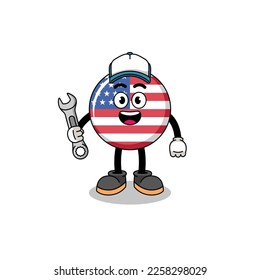 united states flag illustration cartoon as a mechanic , character design