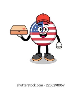 united states flag illustration as a pizza deliveryman , character design