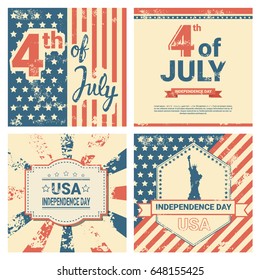 United States Flag Independence Day Holiday 4 July Banner Greeting Cards Set Vector Illustration