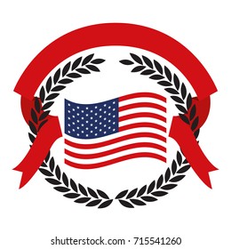united states flag inside of black olive branches and red ribbon interlace vector illustration