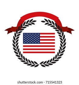 united states flag inside of circle of black olive branches with red ribbon on top vector illustration