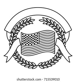 united states flag inside of olive branches and ribbon interlace in monochrome silhouette vector illustration