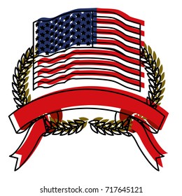 united states flag inside of olive branches bow and ribbon on bottom in watercolor silhouette vector illustration