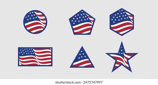 Logotipo de la bandera de los Estados Unidos ondeando en varias Formas