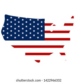 United States flag in map shape over white background