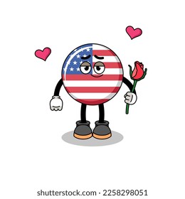 united states flag mascot falling in love , character design